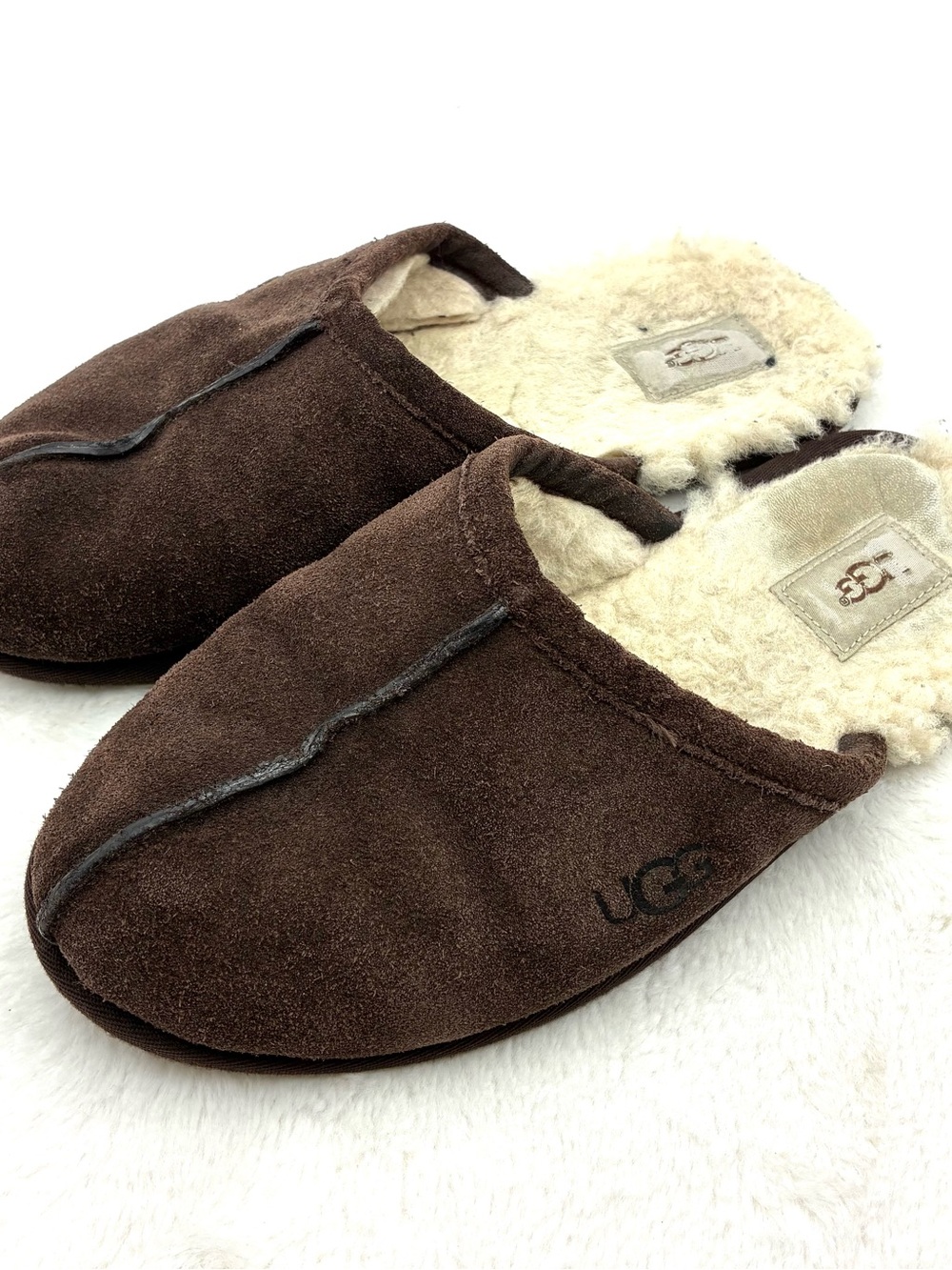 UGG Chocolate Brown Suede Shearling Mule Slippers